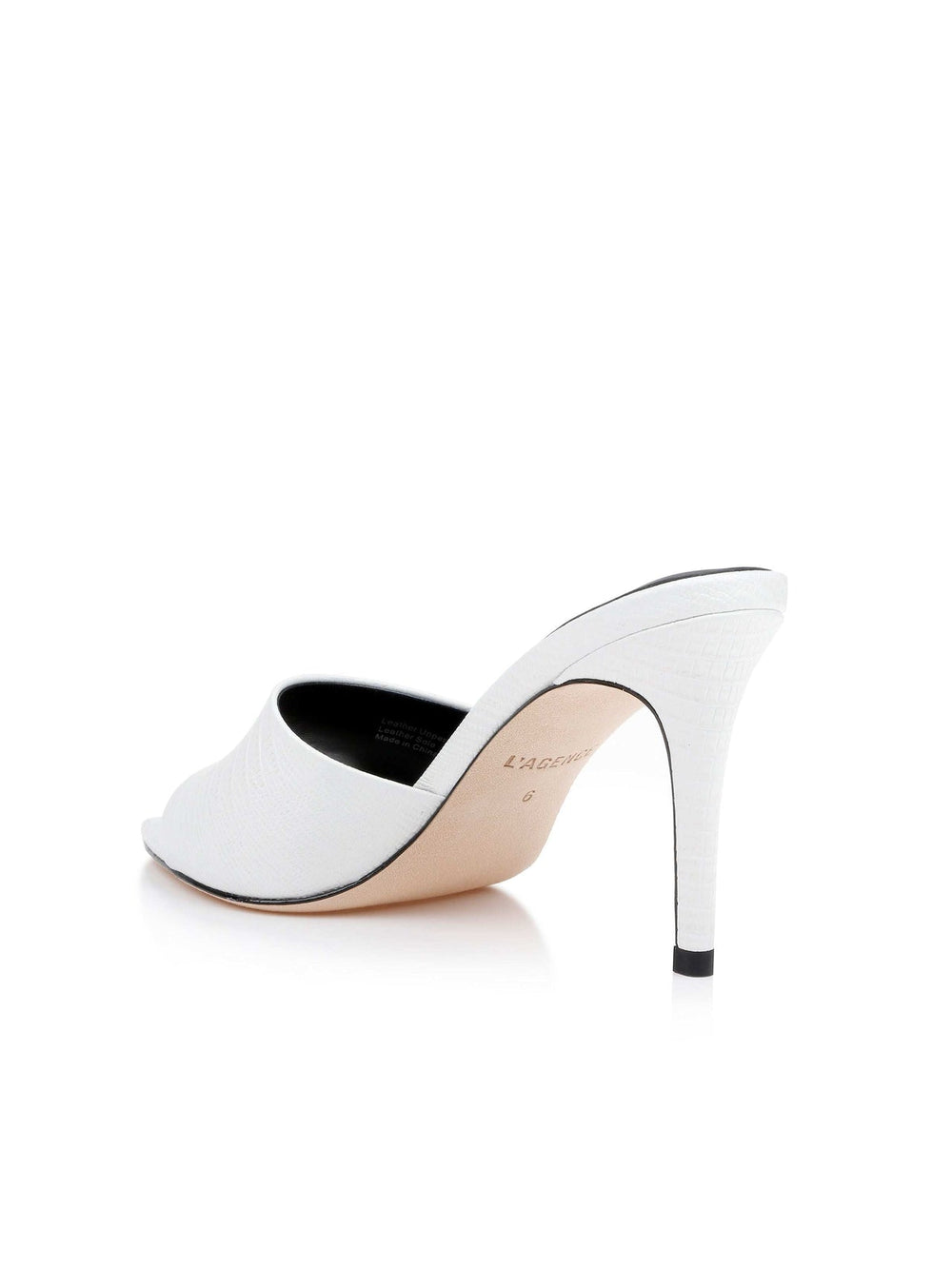 Lolita Leather Open-Toe Mule in Ivory Lizard Leather | L'AGENCE Women