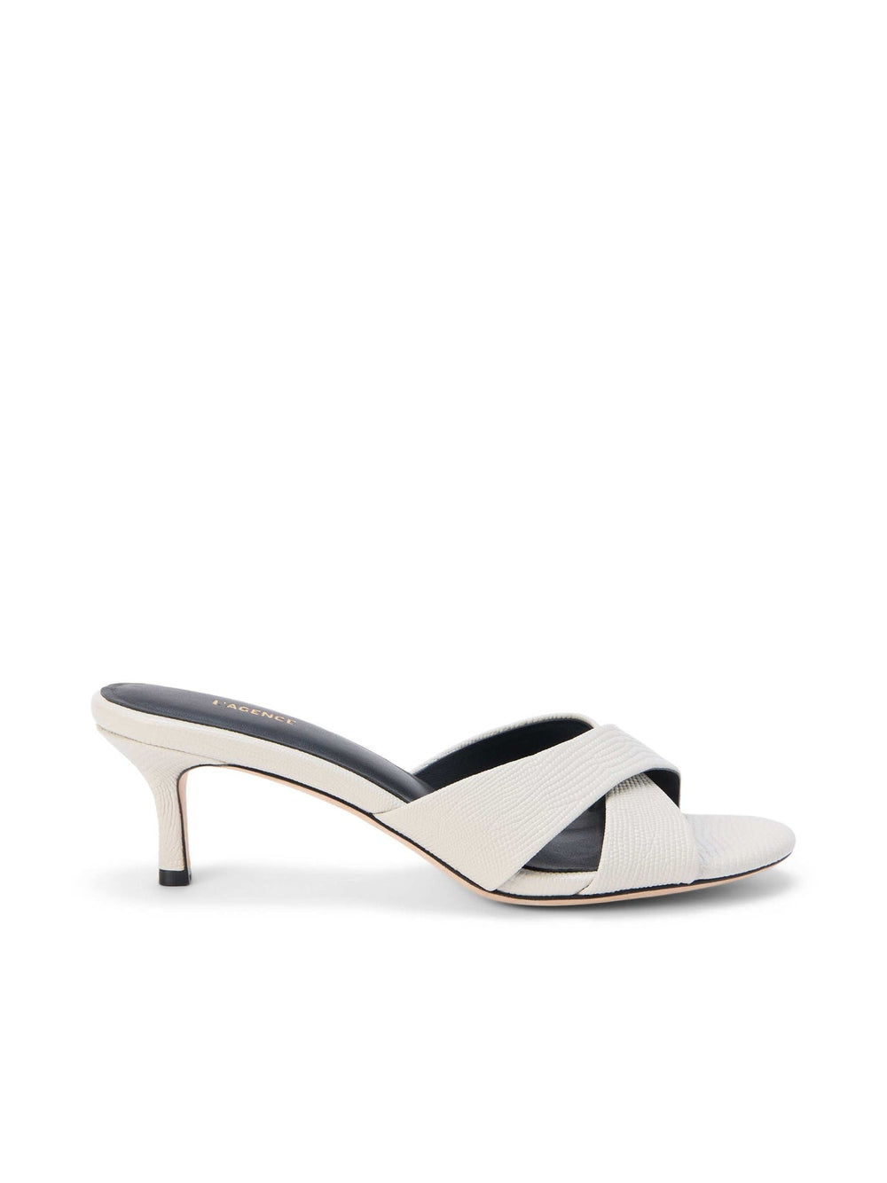 Aveline Kitten-Heel Sandal in Ivory Lizard Leather | L'AGENCE US