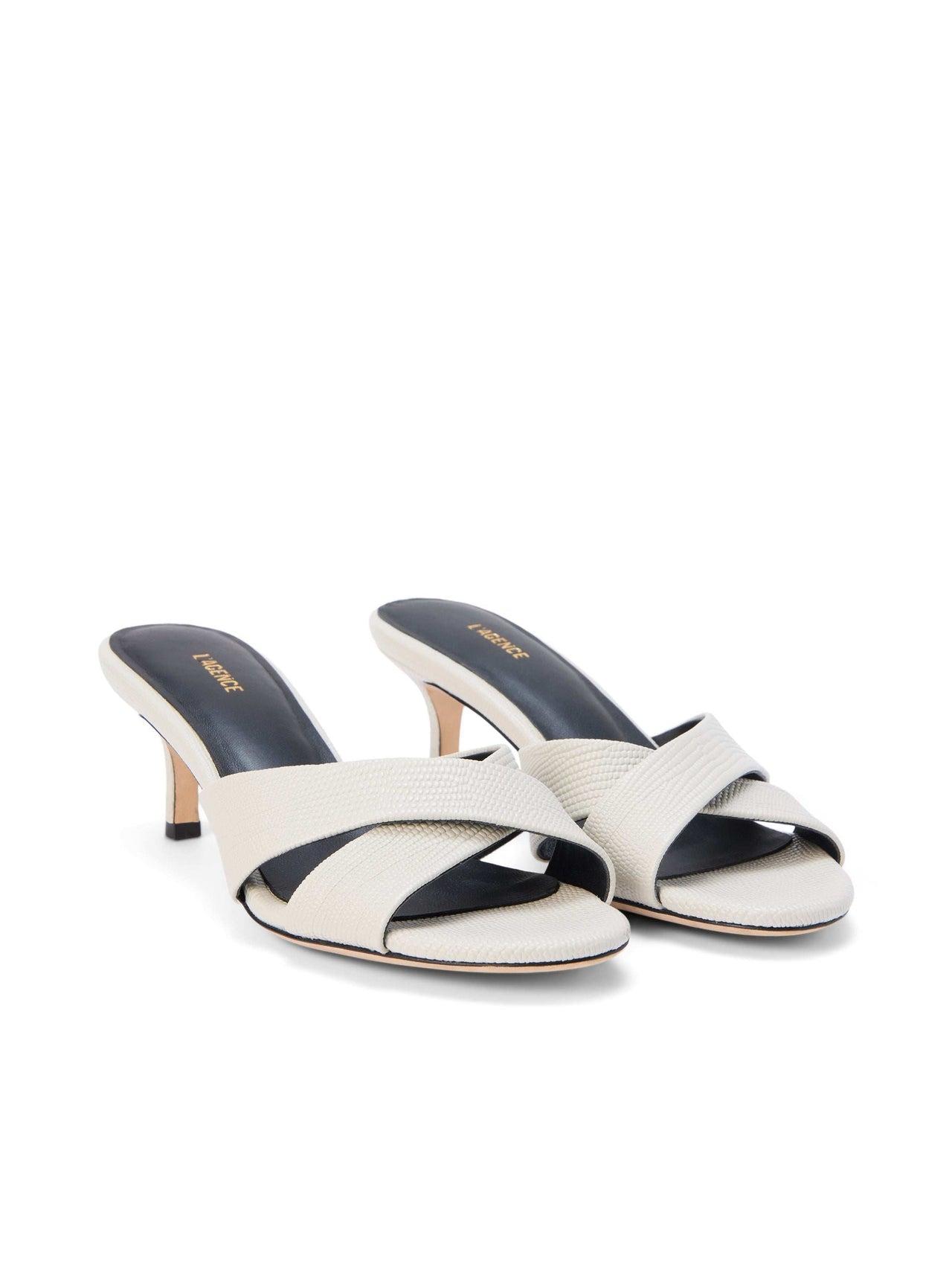 Aveline Kitten-Heel Sandal in Ivory Lizard Leather | L'AGENCE US