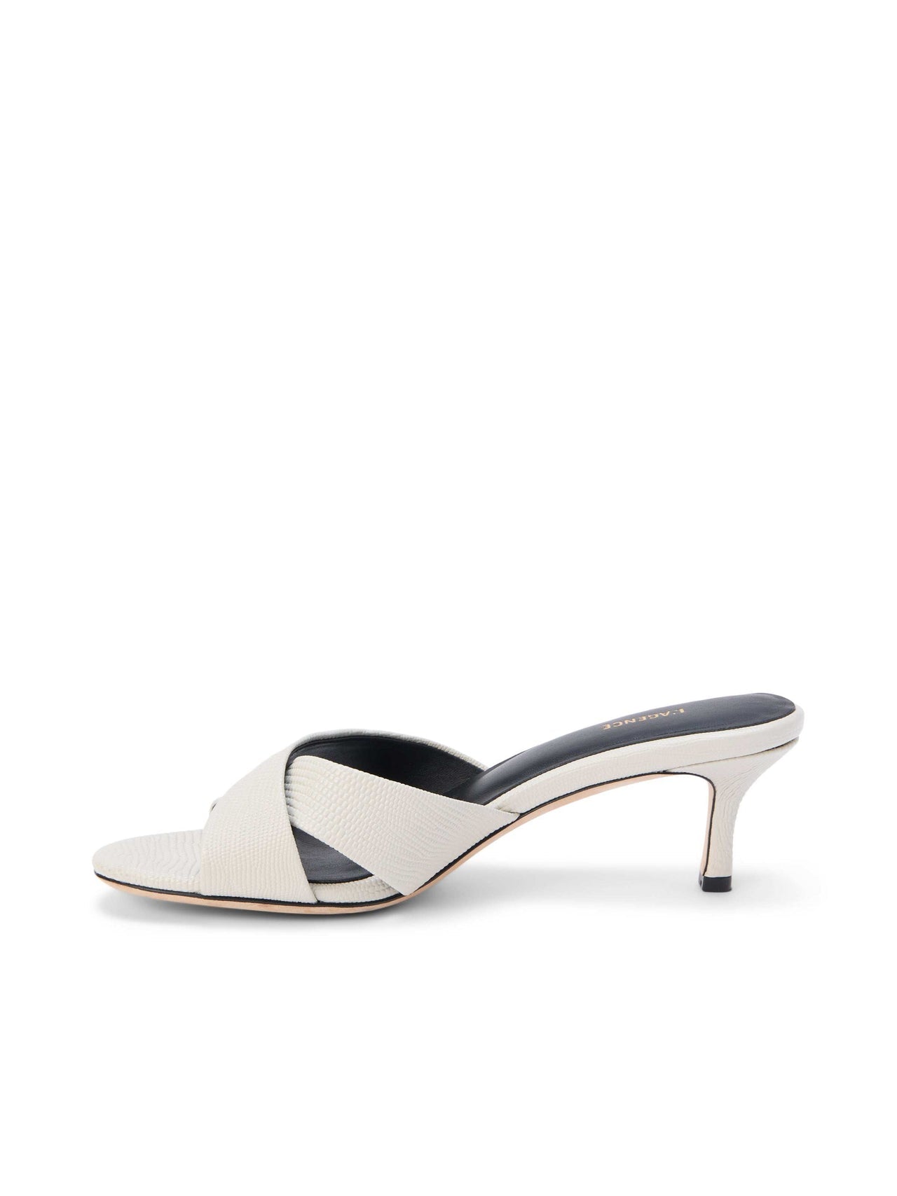 Aveline Kitten-Heel Sandal in Ivory Lizard Leather | L'AGENCE US