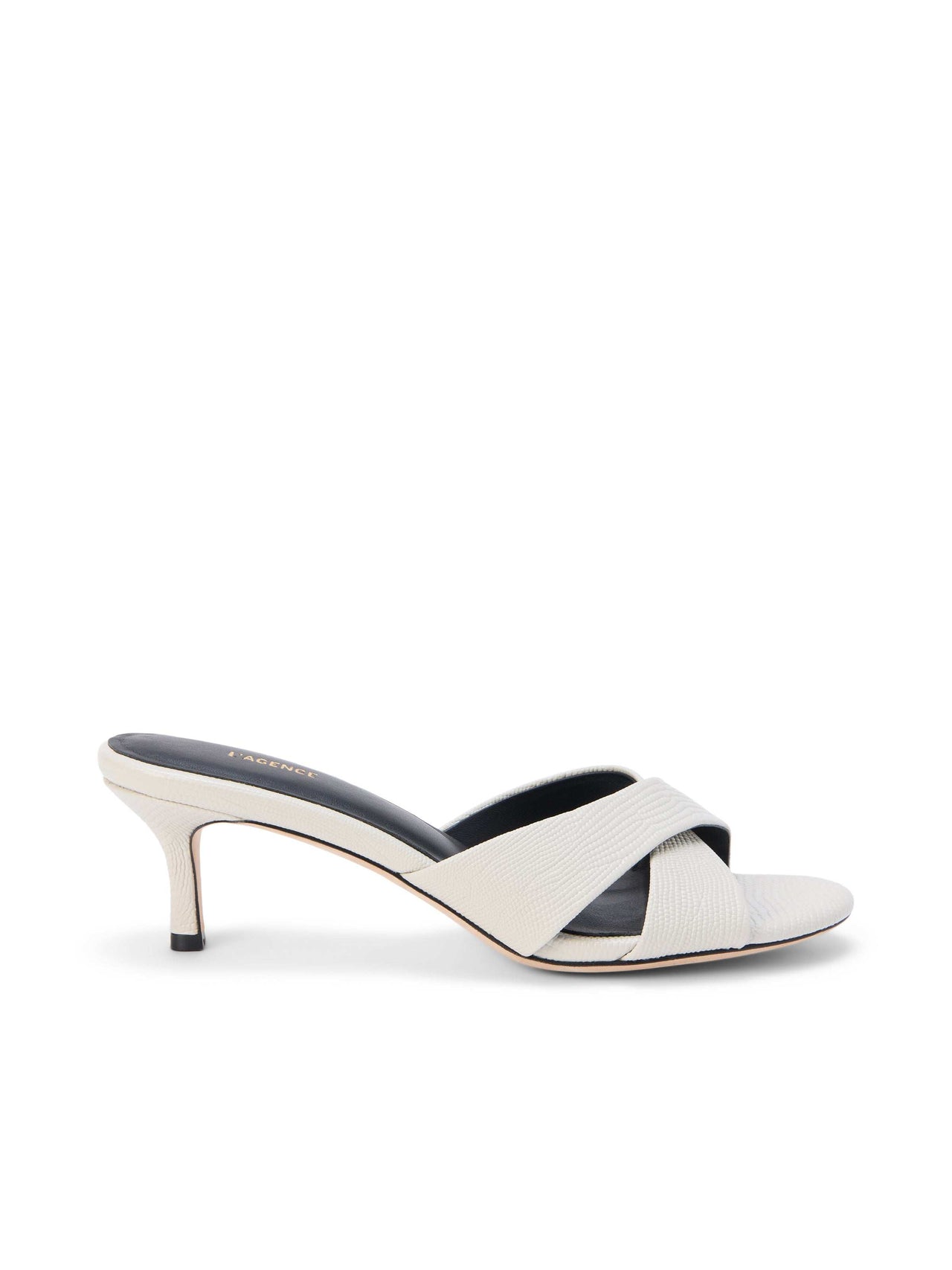 Aveline Kitten-Heel Sandal in Ivory Lizard Leather | L'AGENCE US