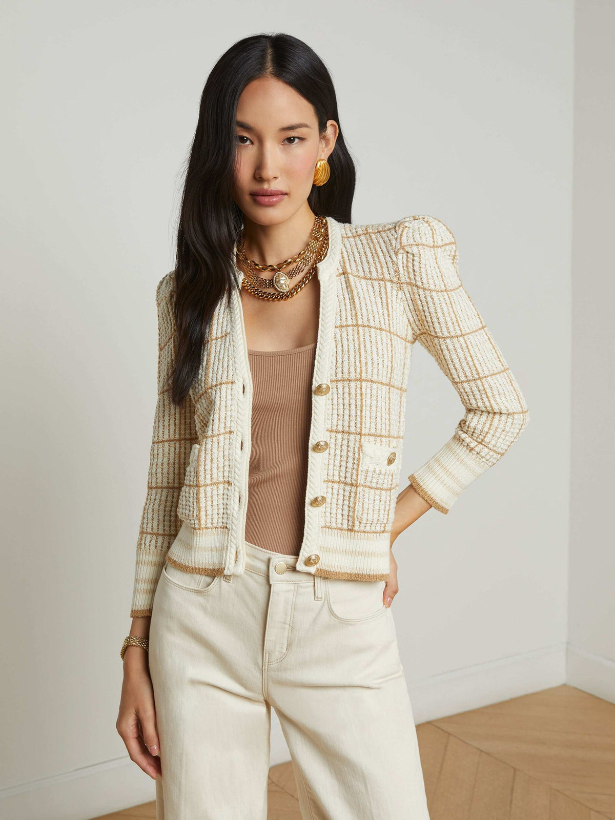 Jenni Cardigan in Ivory/Cappuccino Multi | L'AGENCE sale