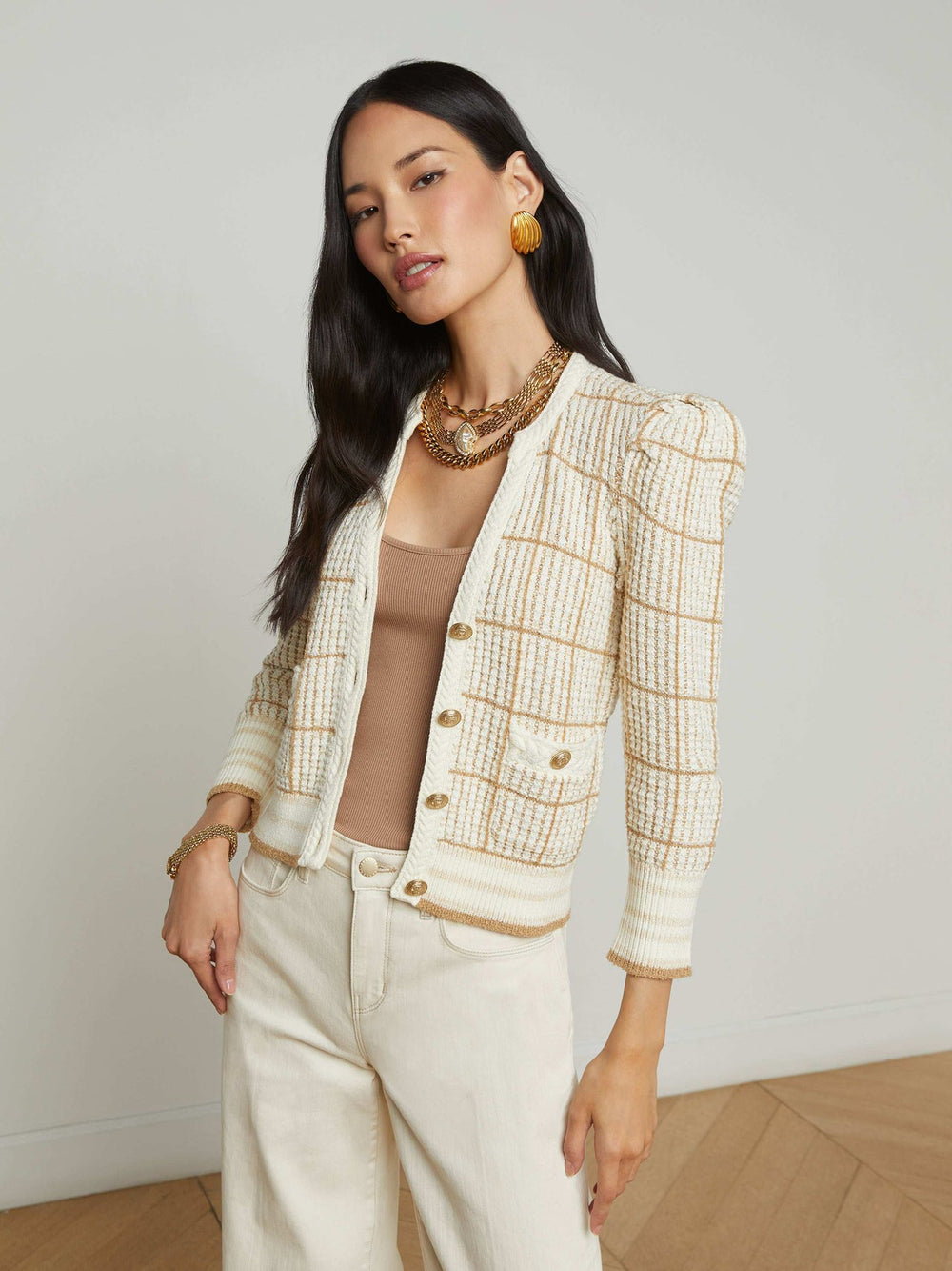 Jenni Cardigan in Ivory/Cappuccino Multi | L'AGENCE sale