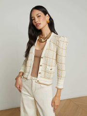 Jenni Cardigan in Ivory/Cappuccino Multi | L'AGENCE sale