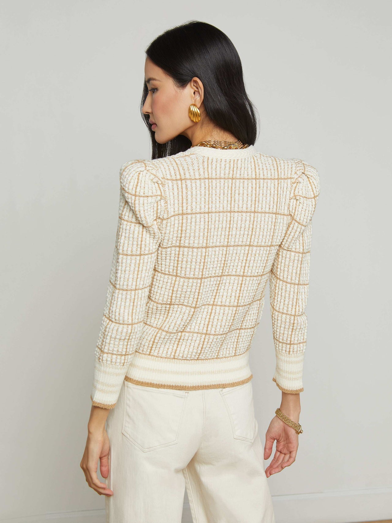 Jenni Cardigan in Ivory/Cappuccino Multi | L'AGENCE sale