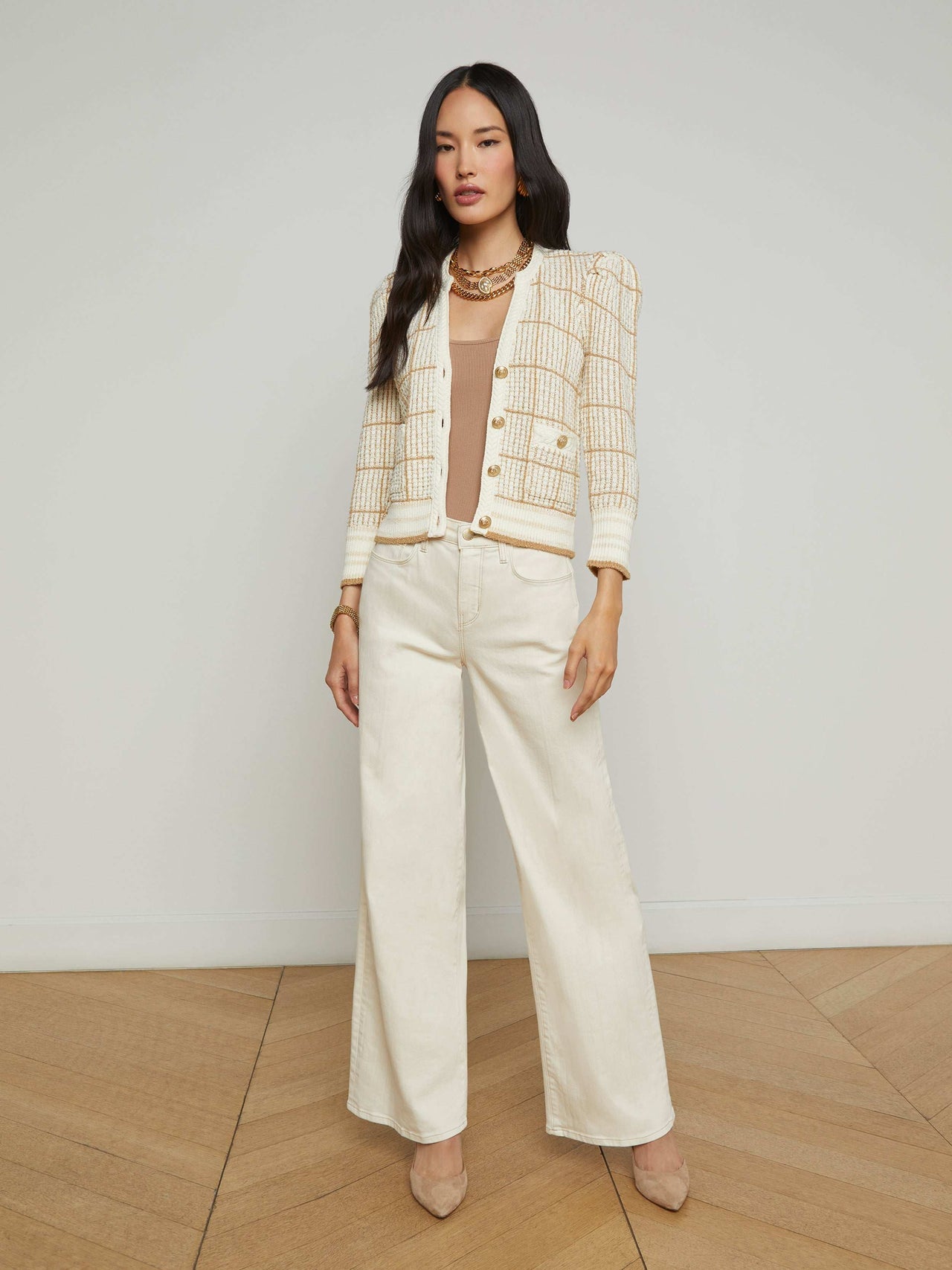 Jenni Cardigan in Ivory/Cappuccino Multi | L'AGENCE sale