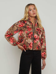 Jessi Cropped Puffer Jacket in Army/Pink Floral Cheetah | L'AGENCE sale