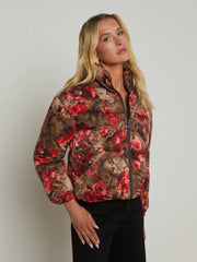 Jessi Cropped Puffer Jacket in Army/Pink Floral Cheetah | L'AGENCE sale