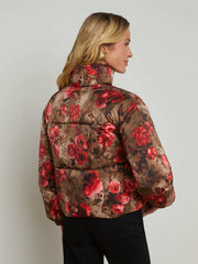 Jessi Cropped Puffer Jacket in Army/Pink Floral Cheetah | L'AGENCE sale