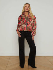 Jessi Cropped Puffer Jacket in Army/Pink Floral Cheetah | L'AGENCE sale