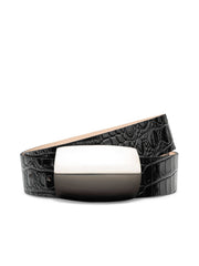 Milou Belt in Black Croc Embossed/Silver | L'AGENCE discount