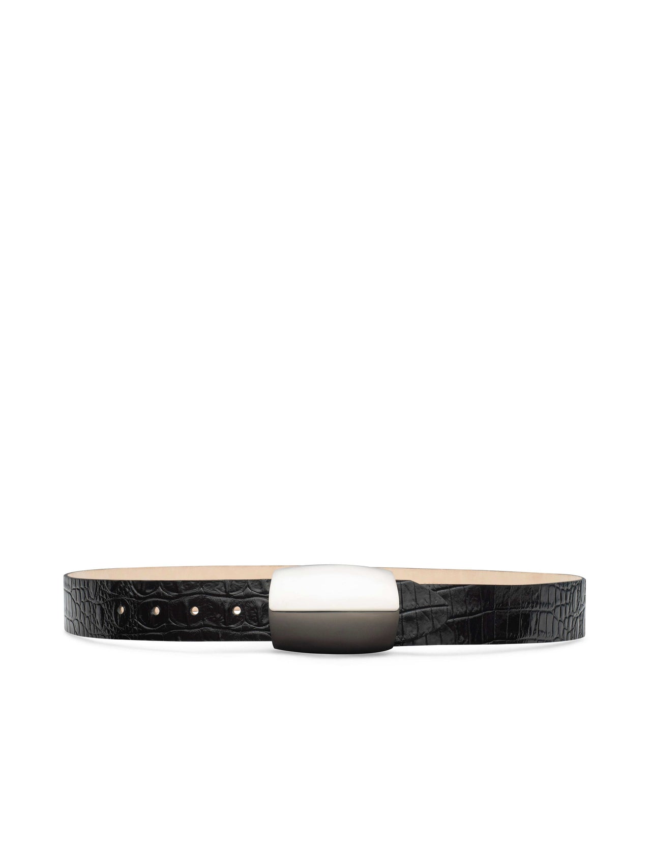 Milou Belt in Black Croc Embossed/Silver | L'AGENCE discount