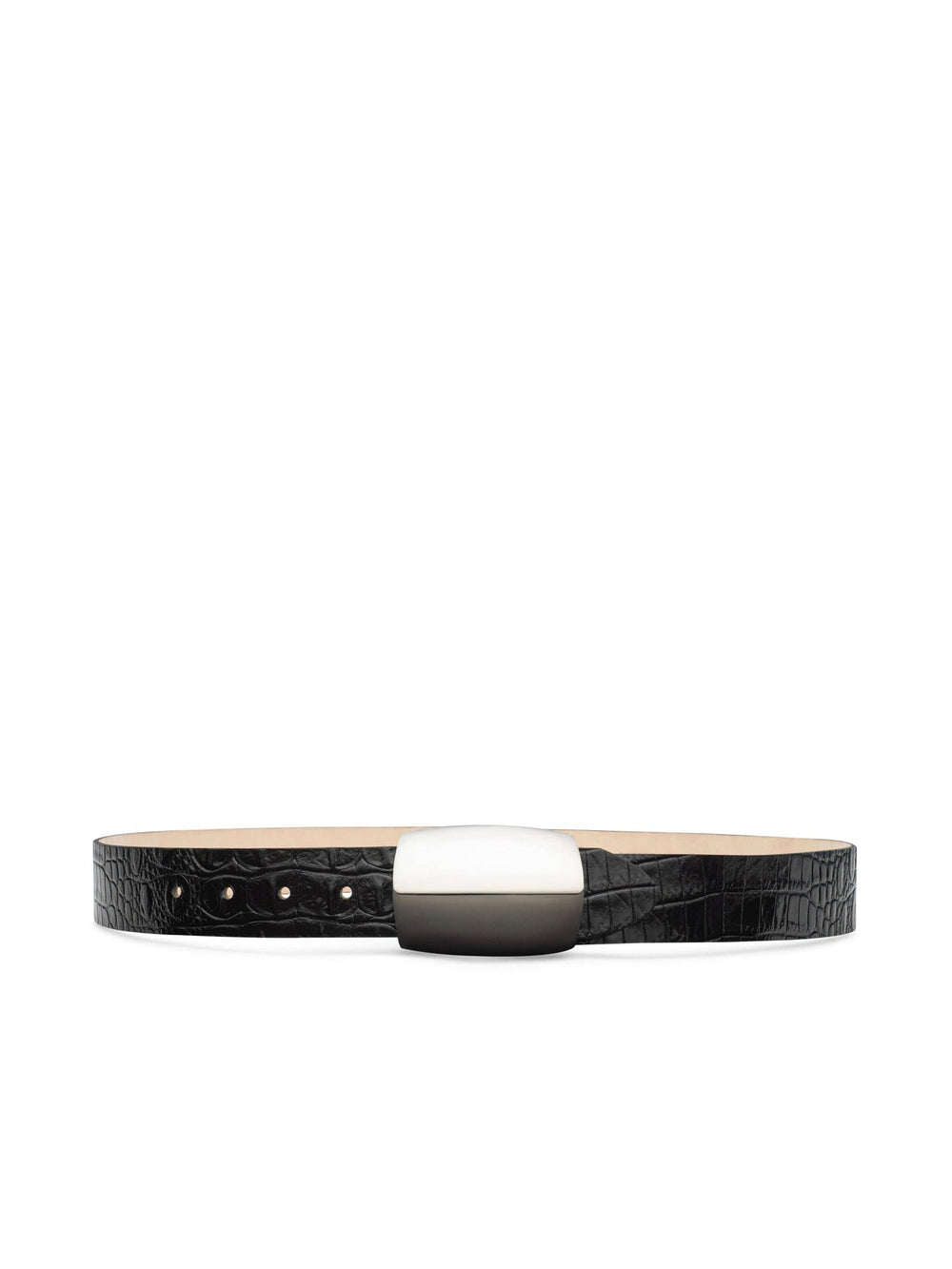 Milou Belt in Black Croc Embossed/Silver | L'AGENCE discount