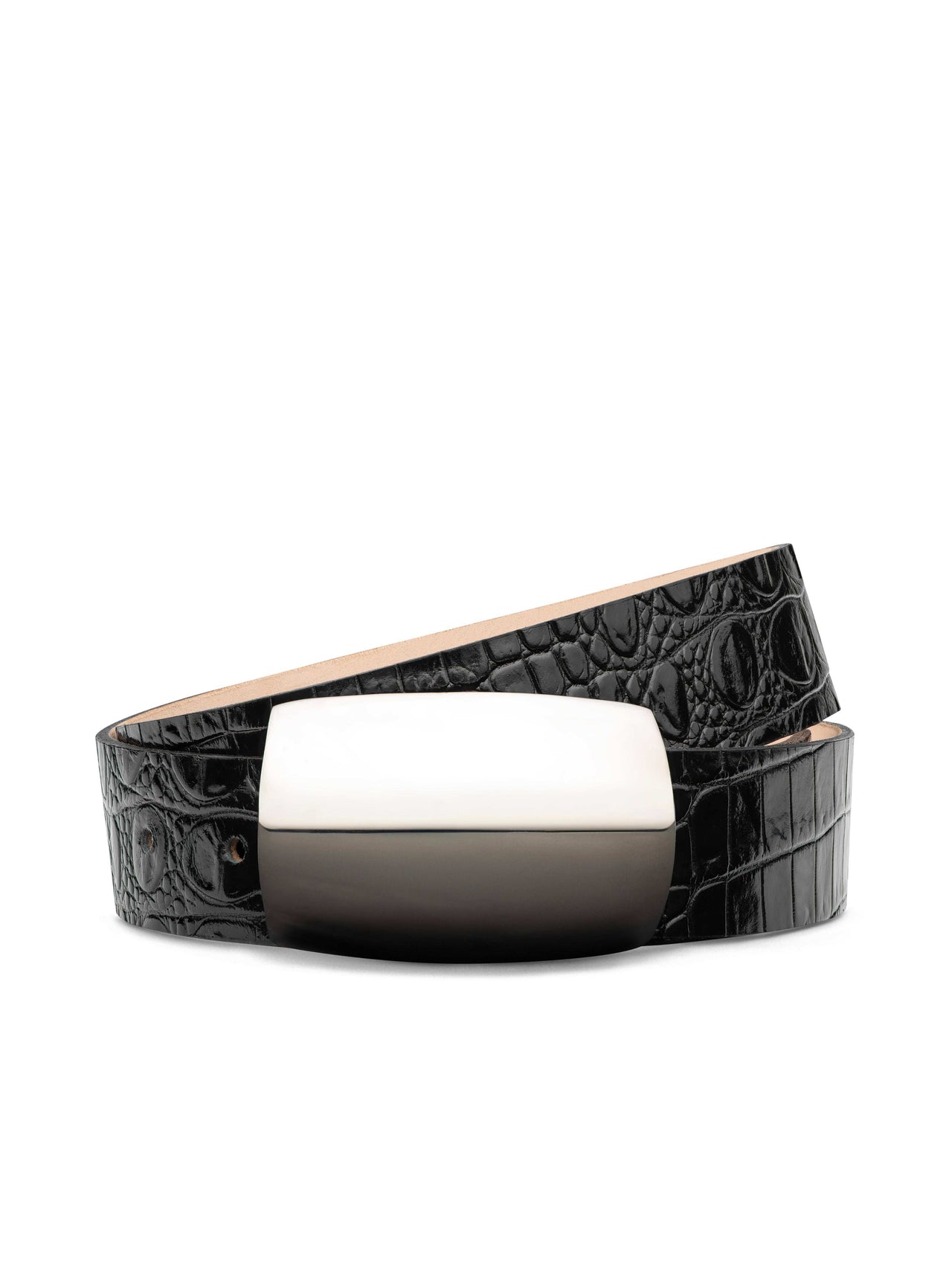 Milou Belt in Black Croc Embossed/Silver | L'AGENCE discount