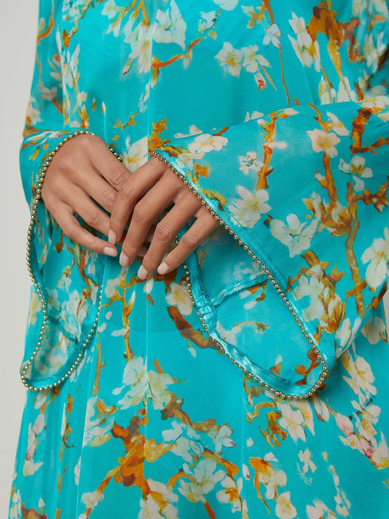 Ansley Cover-Up Dress in Teal Multi Watercolor Cherry Blossom | L'AGENCE online