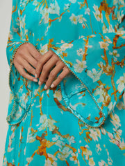 Ansley Cover-Up Dress in Teal Multi Watercolor Cherry Blossom | L'AGENCE online