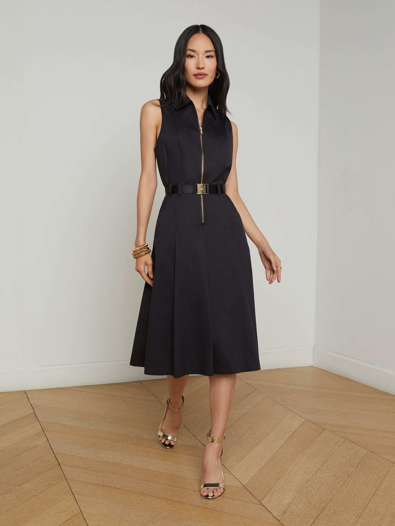 Kylo Poplin Shirt Dress in Black | L'AGENCE Women