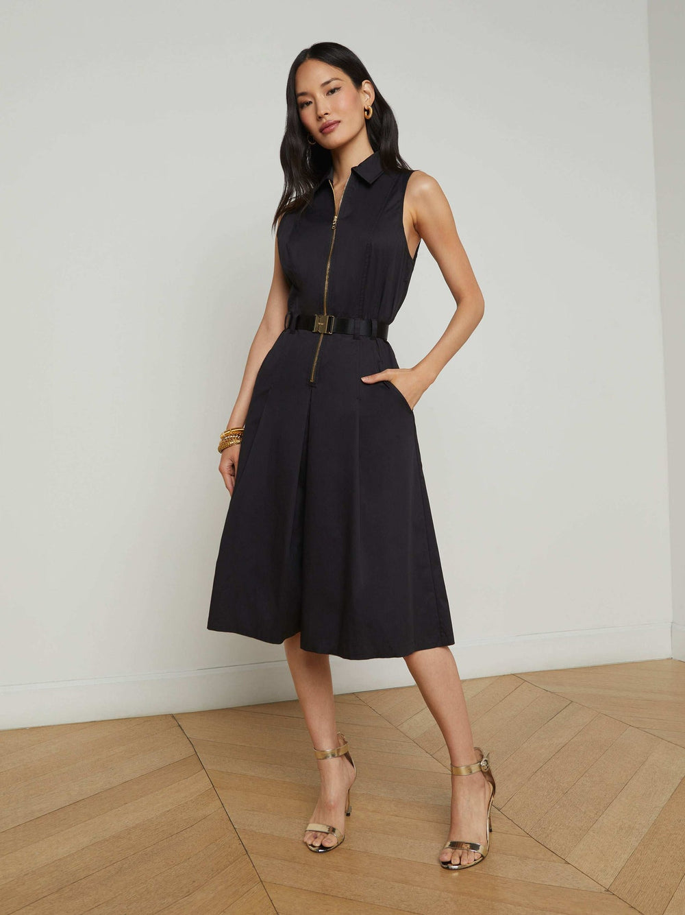 Kylo Poplin Shirt Dress in Black | L'AGENCE Women