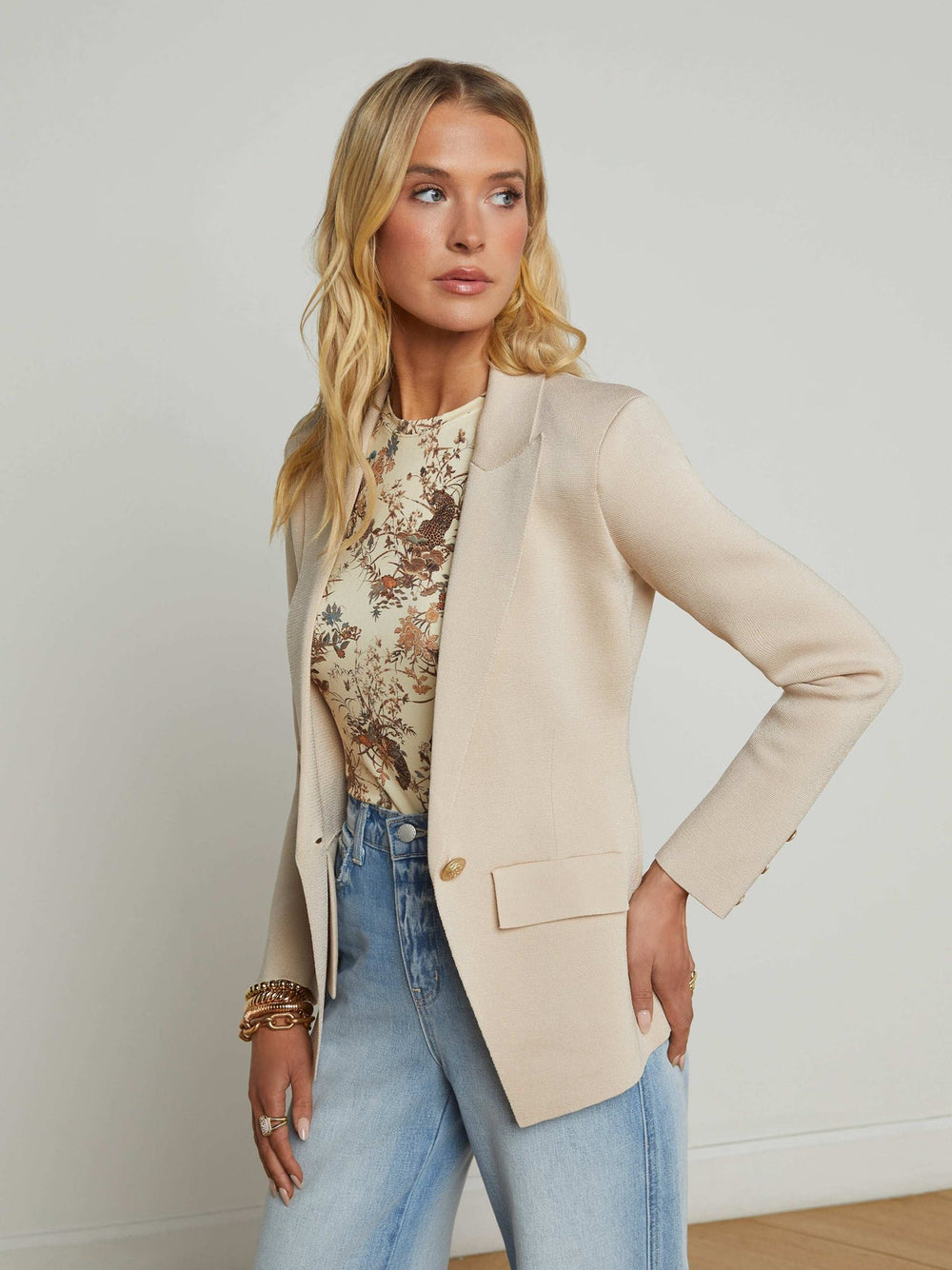 Chamberlain Knit Blazer in Champagne/Gold | L'AGENCE US