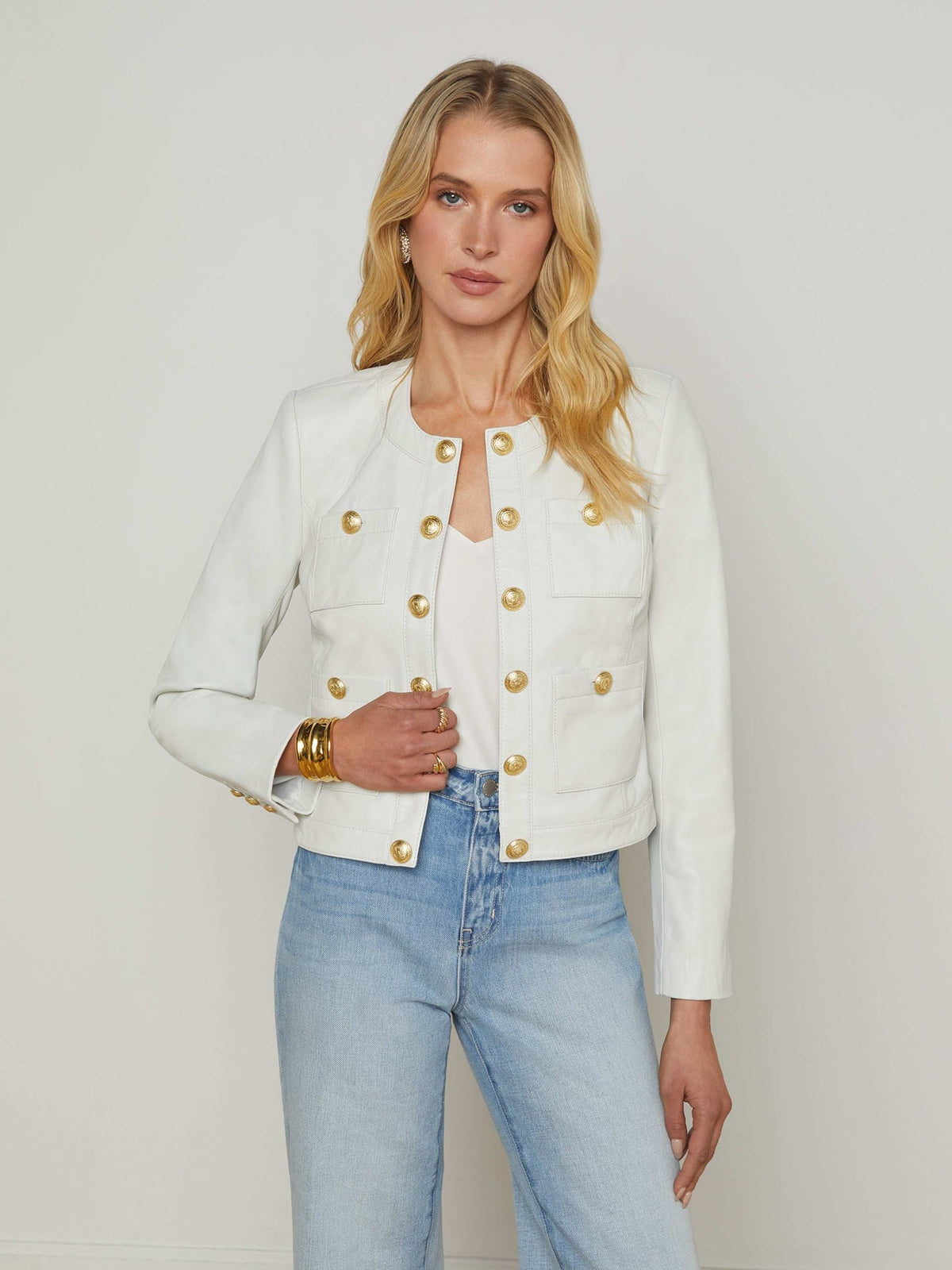 Jayde Leather Jacket in White | L'AGENCE discount