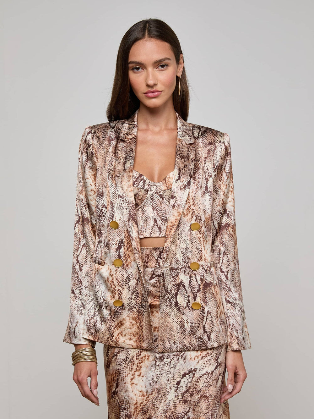 Colin Silk Blazer in Tan Multi Western Snake | L'AGENCE US