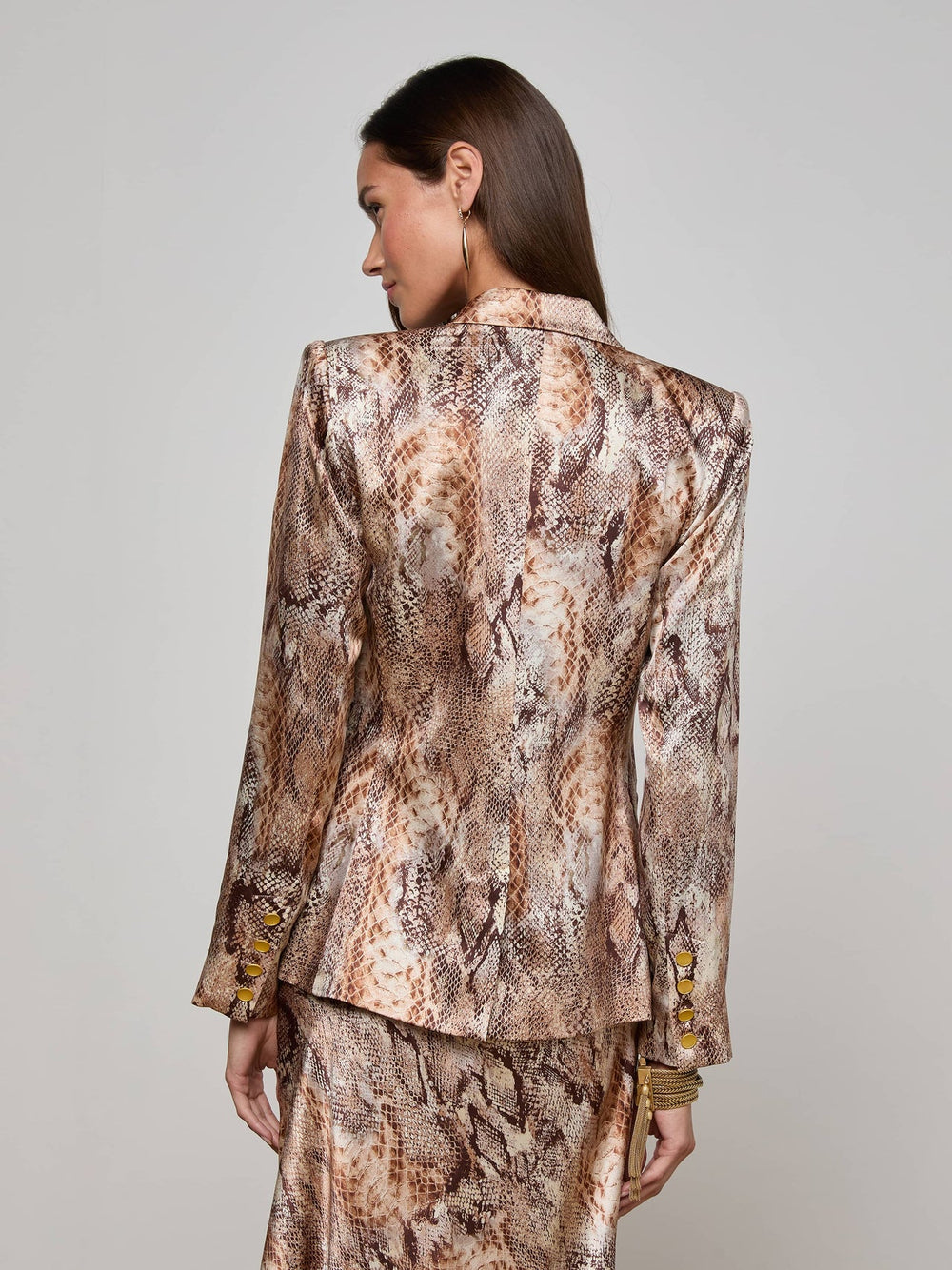 Colin Silk Blazer in Tan Multi Western Snake | L'AGENCE US