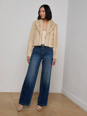 Davy Faux Fur Jacket in Latte Striped Fur | L'AGENCE for sale