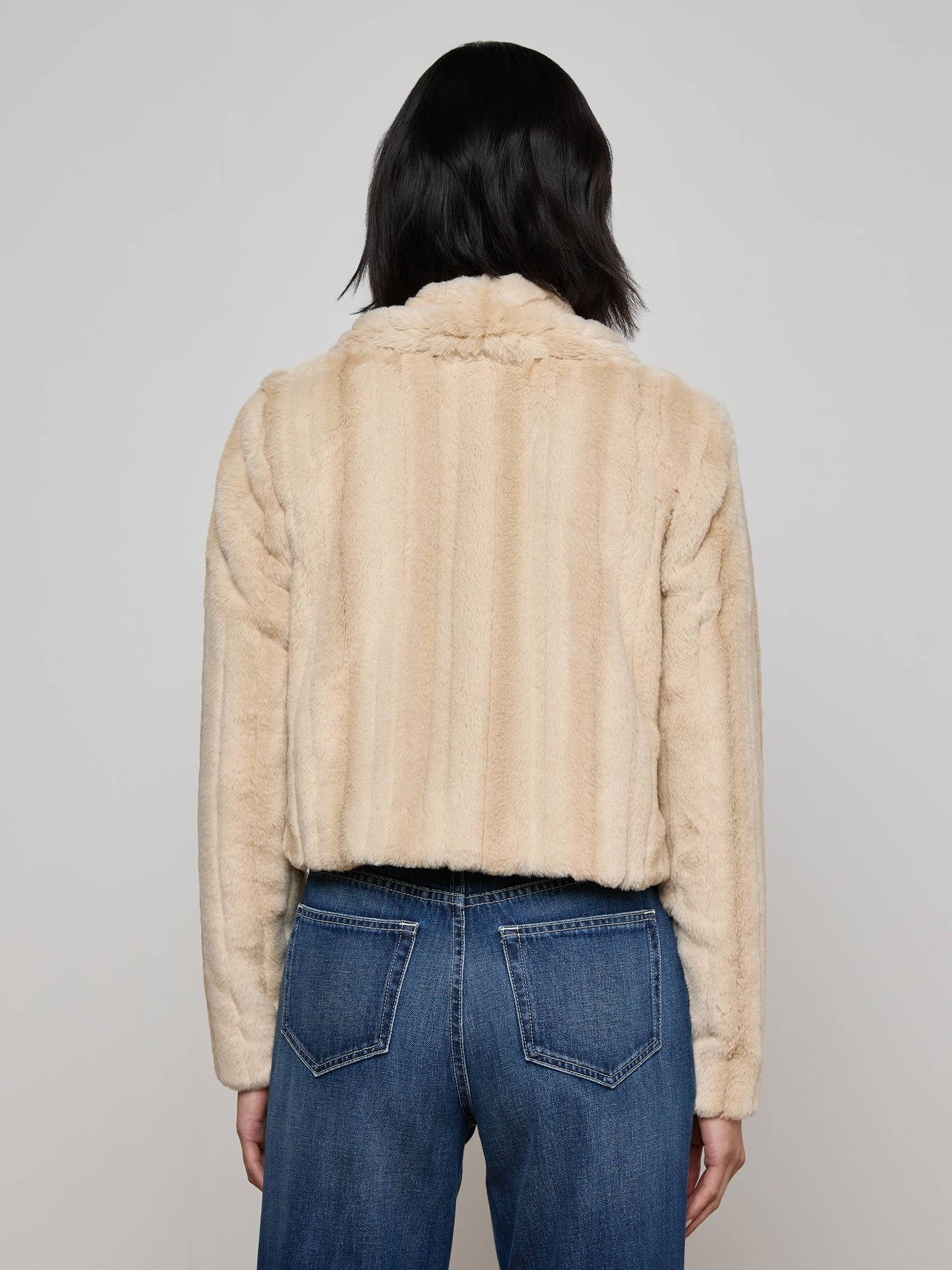 Davy Faux Fur Jacket in Latte Striped Fur | L'AGENCE for sale