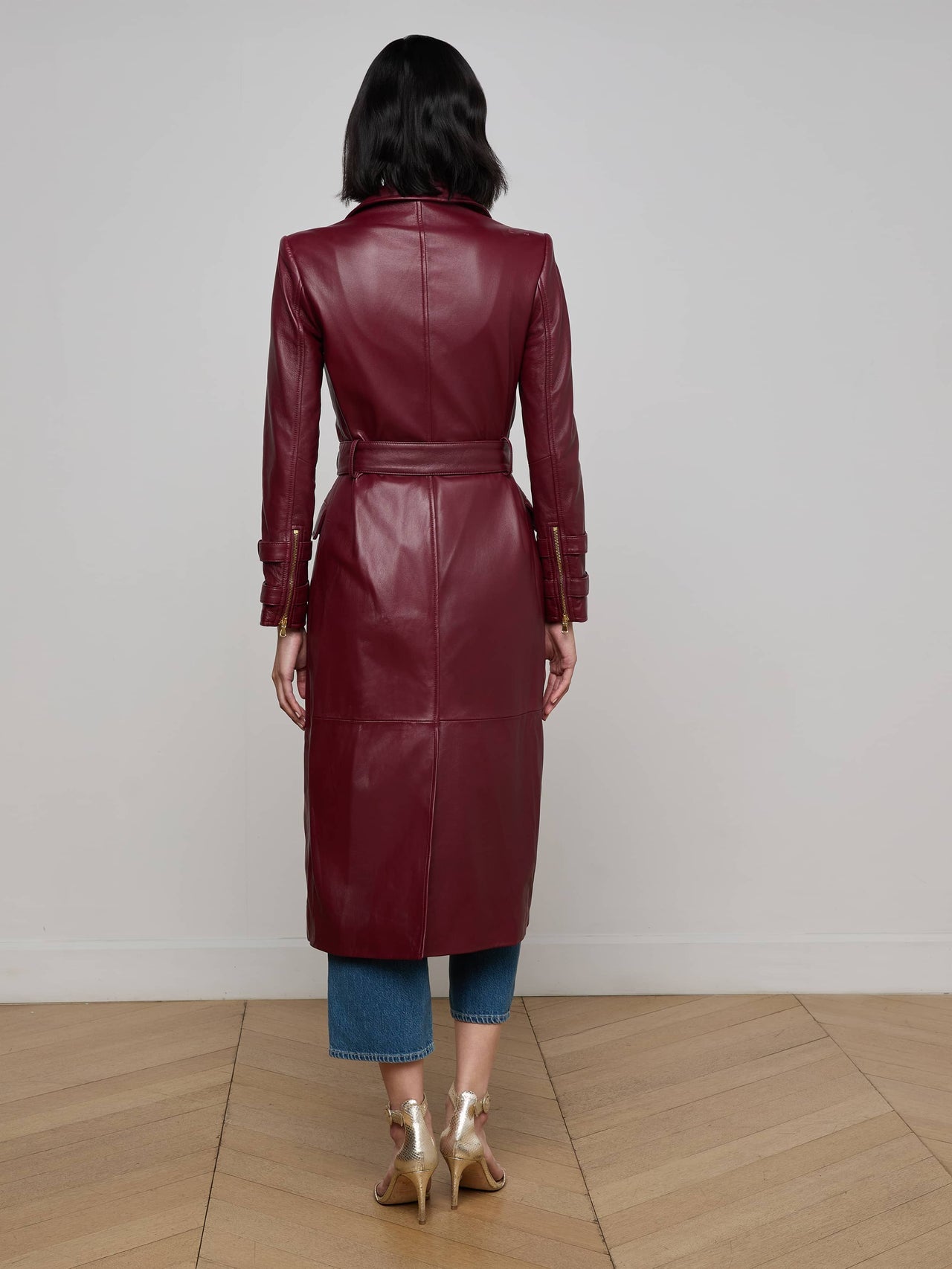 Celina Leather Trench Coat in Black Cherry | L'AGENCE online