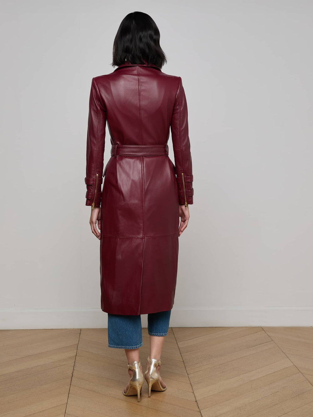 Celina Leather Trench Coat in Black Cherry | L'AGENCE online