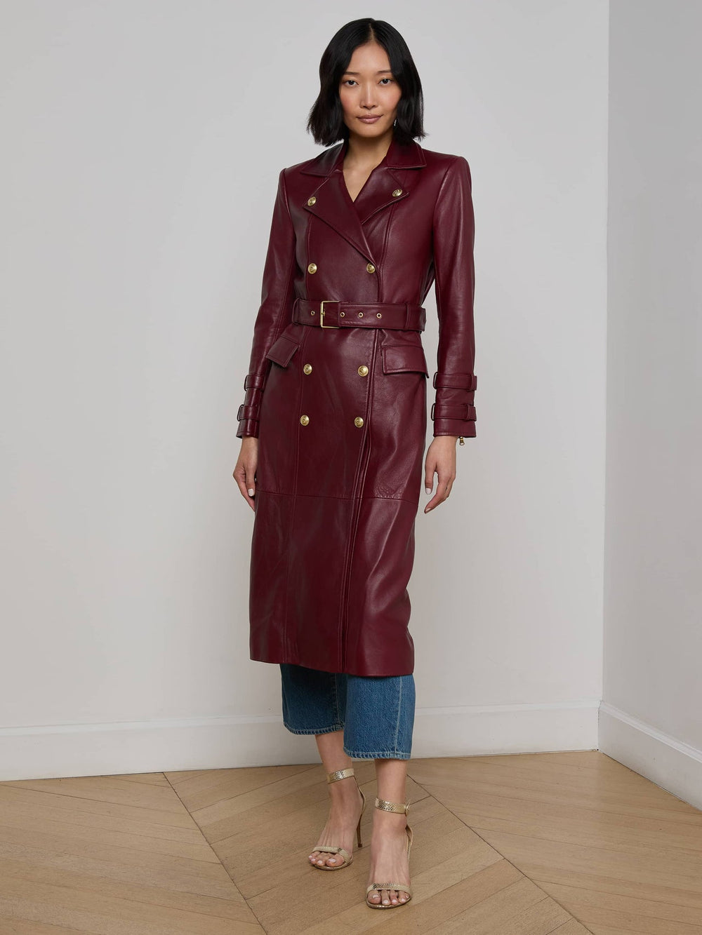 Celina Leather Trench Coat in Black Cherry | L'AGENCE online