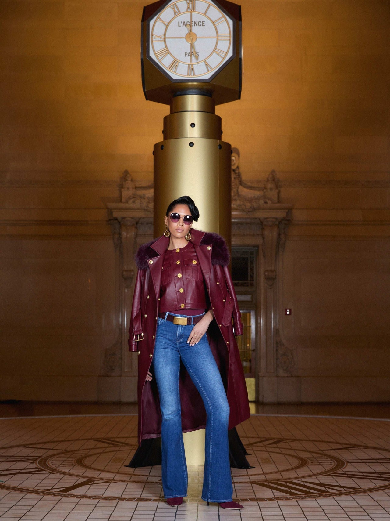 Celina Leather Trench Coat in Black Cherry | L'AGENCE online