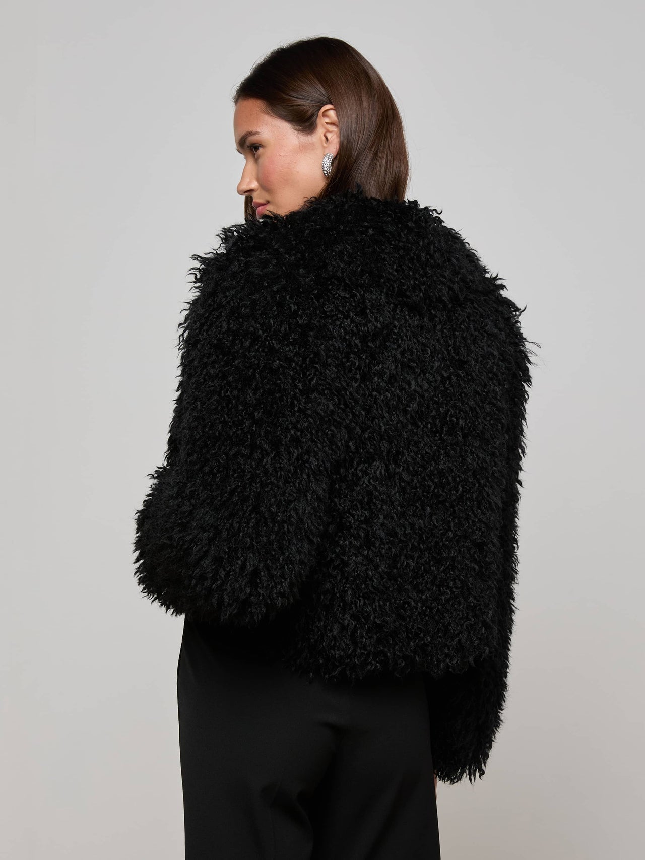Aura Cropped Faux Fur Jacket in Black | L'AGENCE for sale