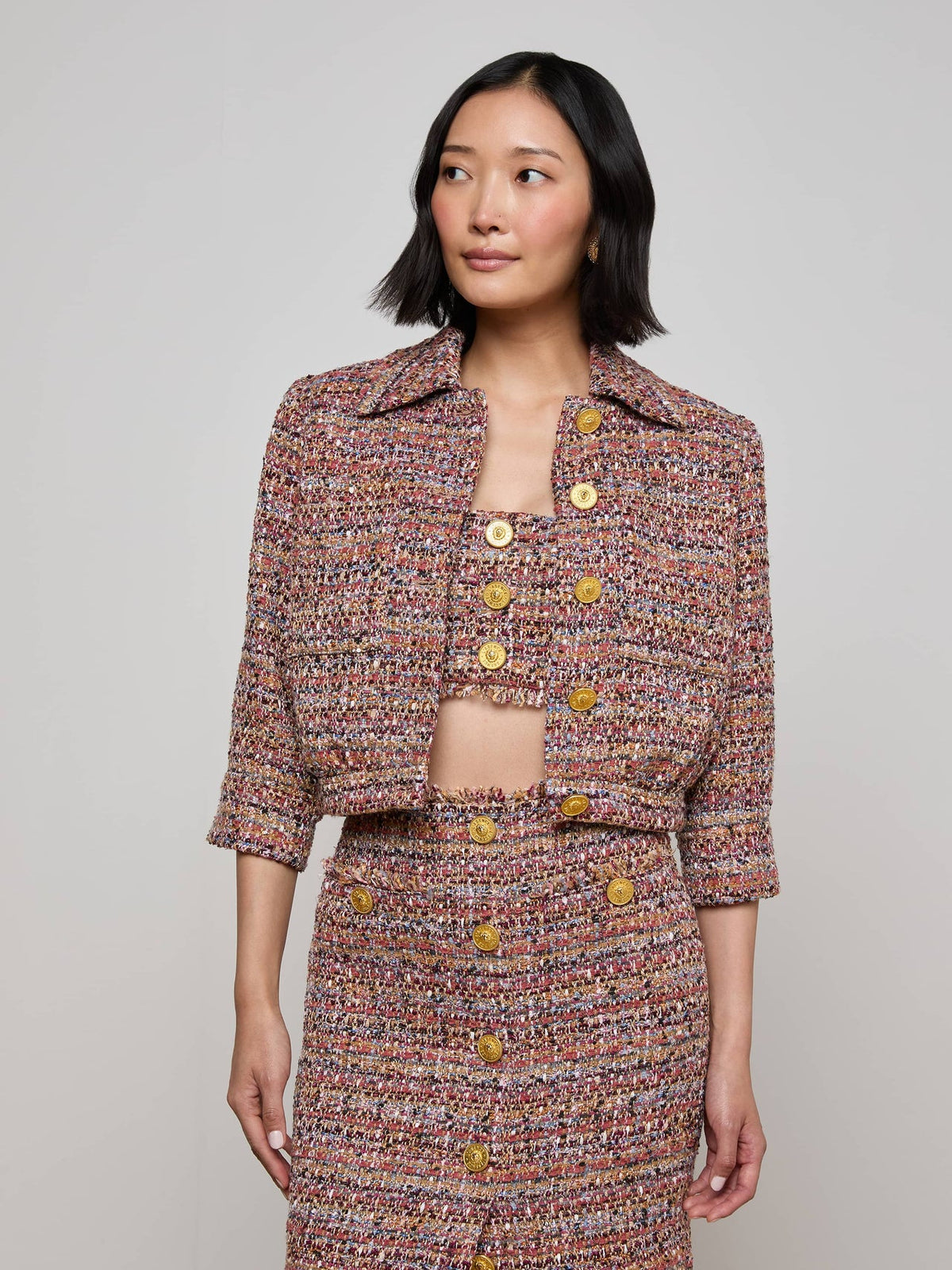 Jia Tweed Jacket in Mauve/Tan Multi Tweed | L'AGENCE Women