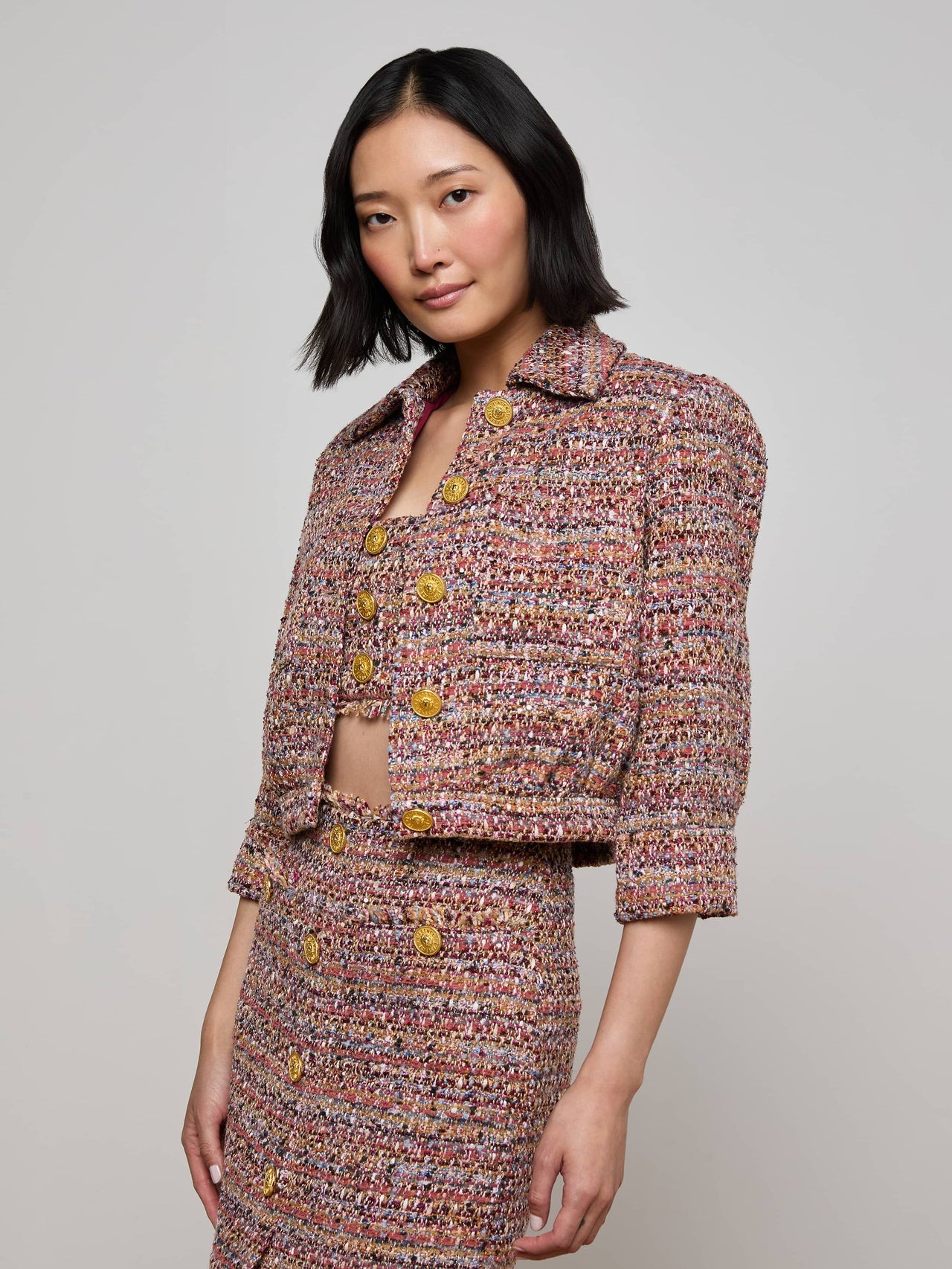 Jia Tweed Jacket in Mauve/Tan Multi Tweed | L'AGENCE Women