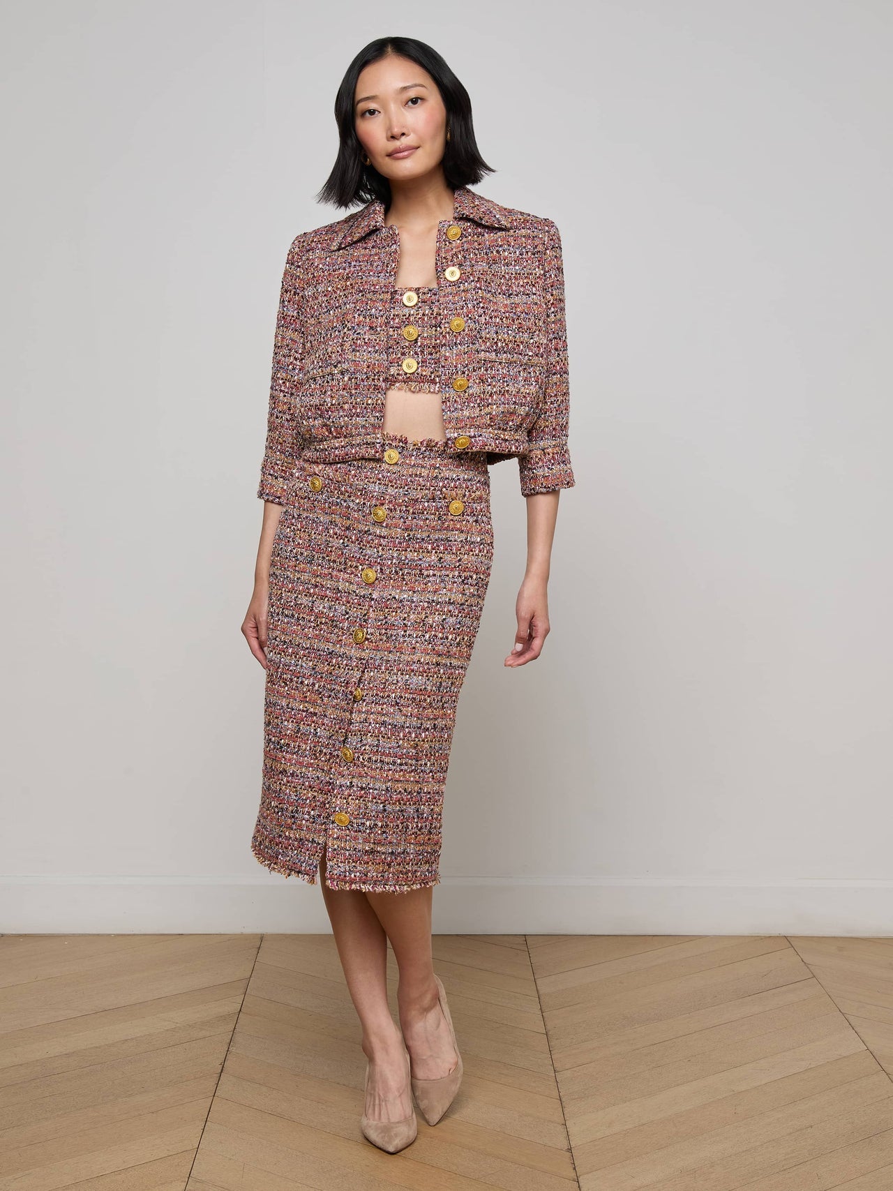 Jia Tweed Jacket in Mauve/Tan Multi Tweed | L'AGENCE Women