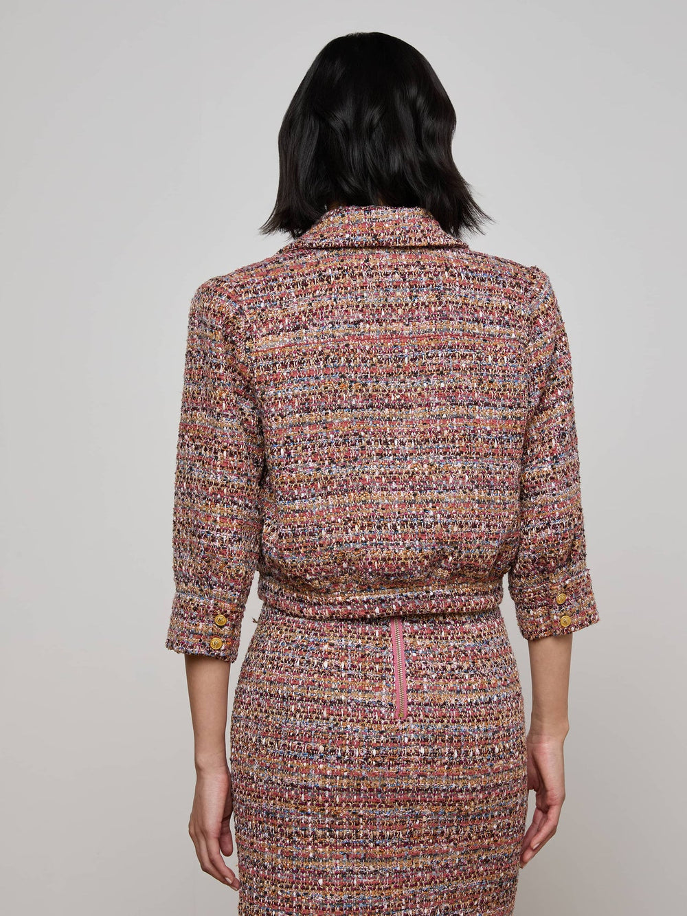 Jia Tweed Jacket in Mauve/Tan Multi Tweed | L'AGENCE Women