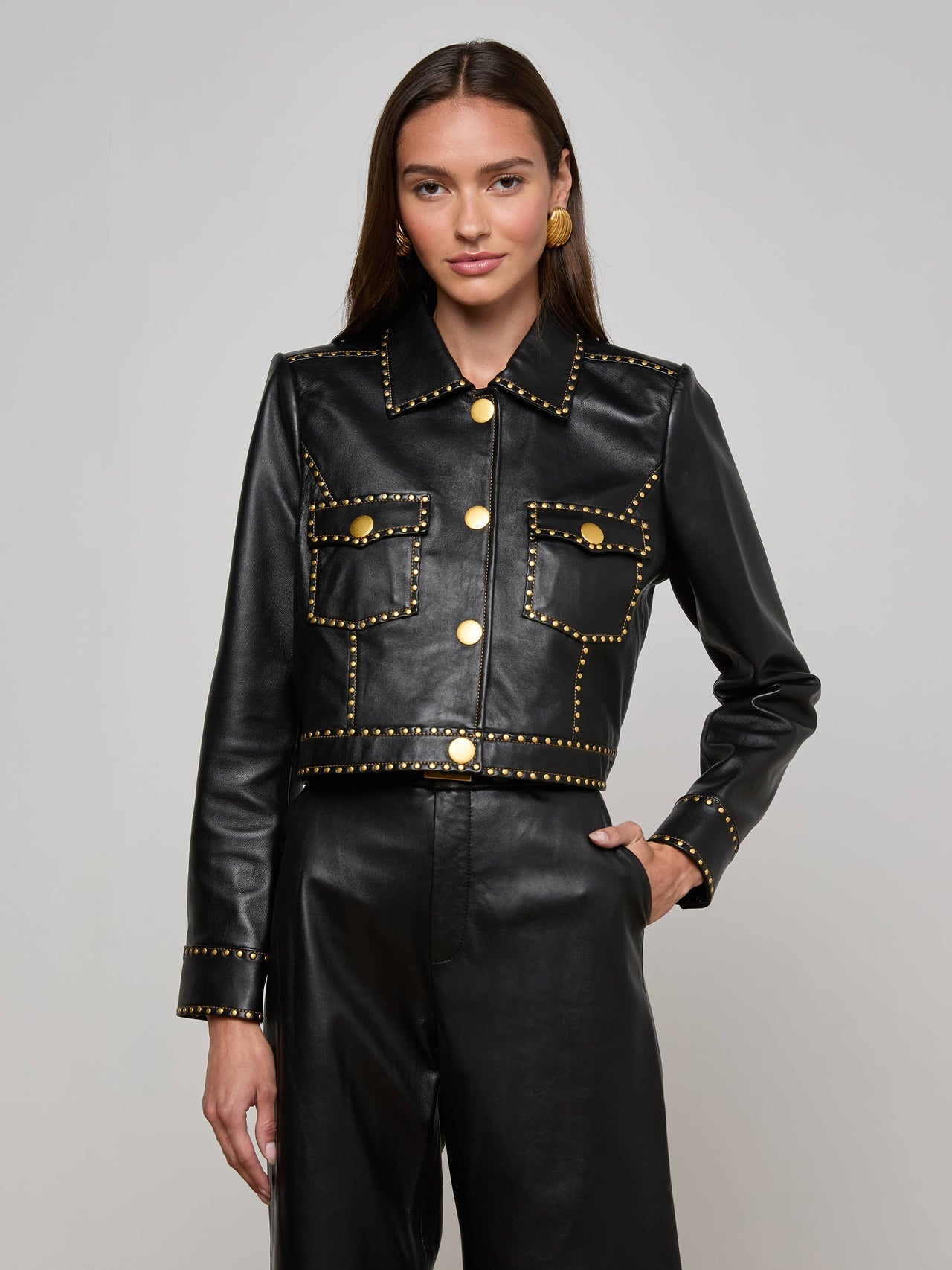 Winsome Studded Leather Jacket in Black | L'AGENCE US