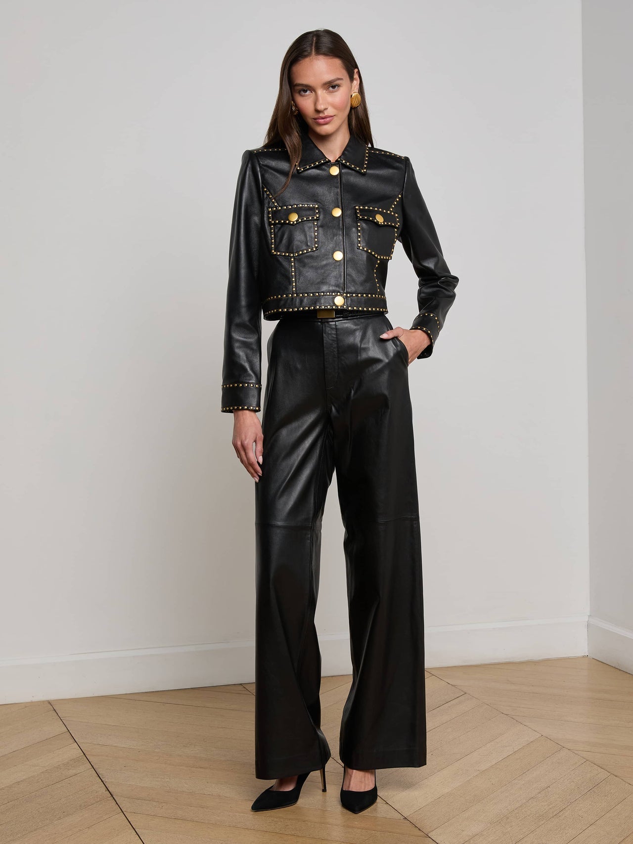 Winsome Studded Leather Jacket in Black | L'AGENCE US