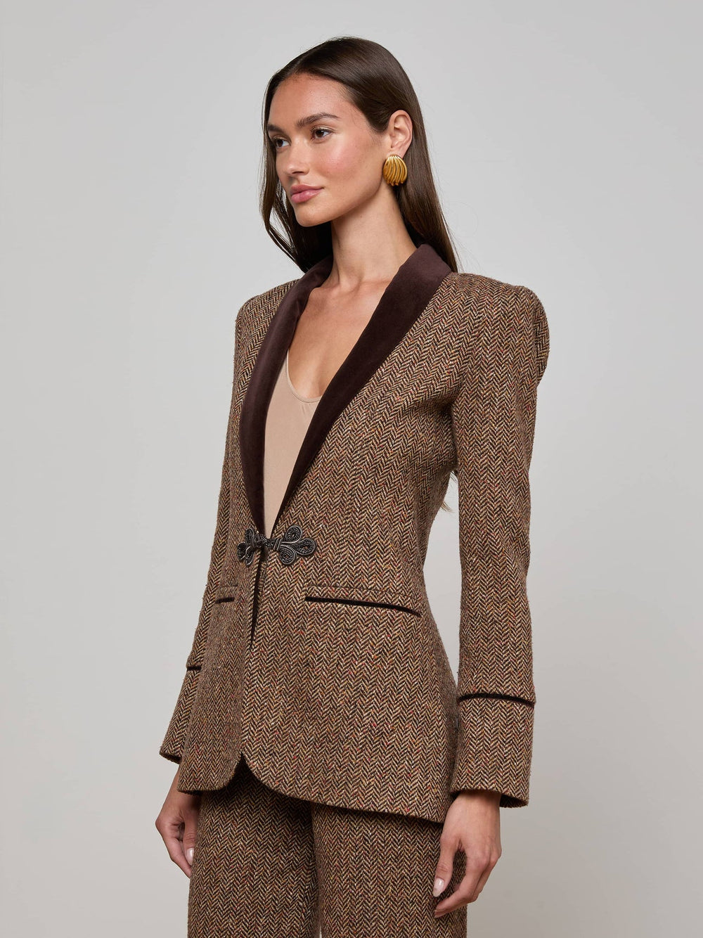 Gable Herringbone Blazer in Brown Herringbone | L'AGENCE discount