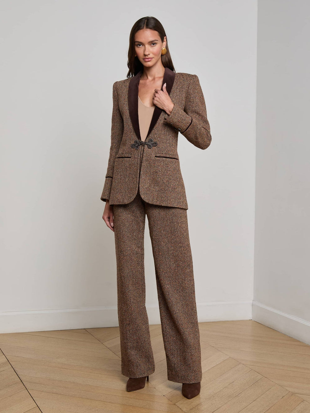 Gable Herringbone Blazer in Brown Herringbone | L'AGENCE discount