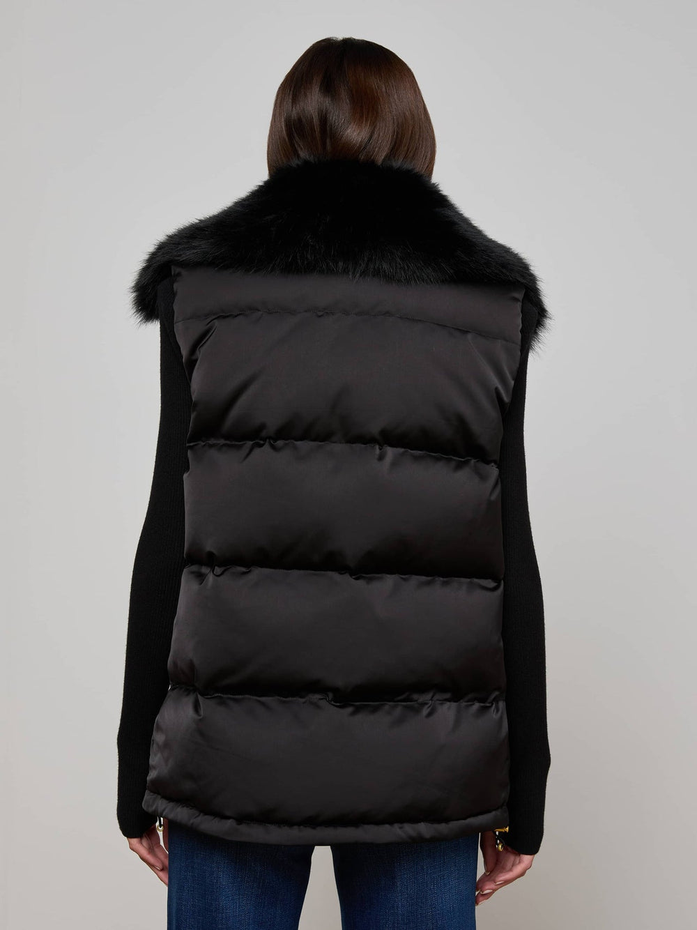 Nalo Faux Fur Puffer Vest in Black | L'AGENCE US