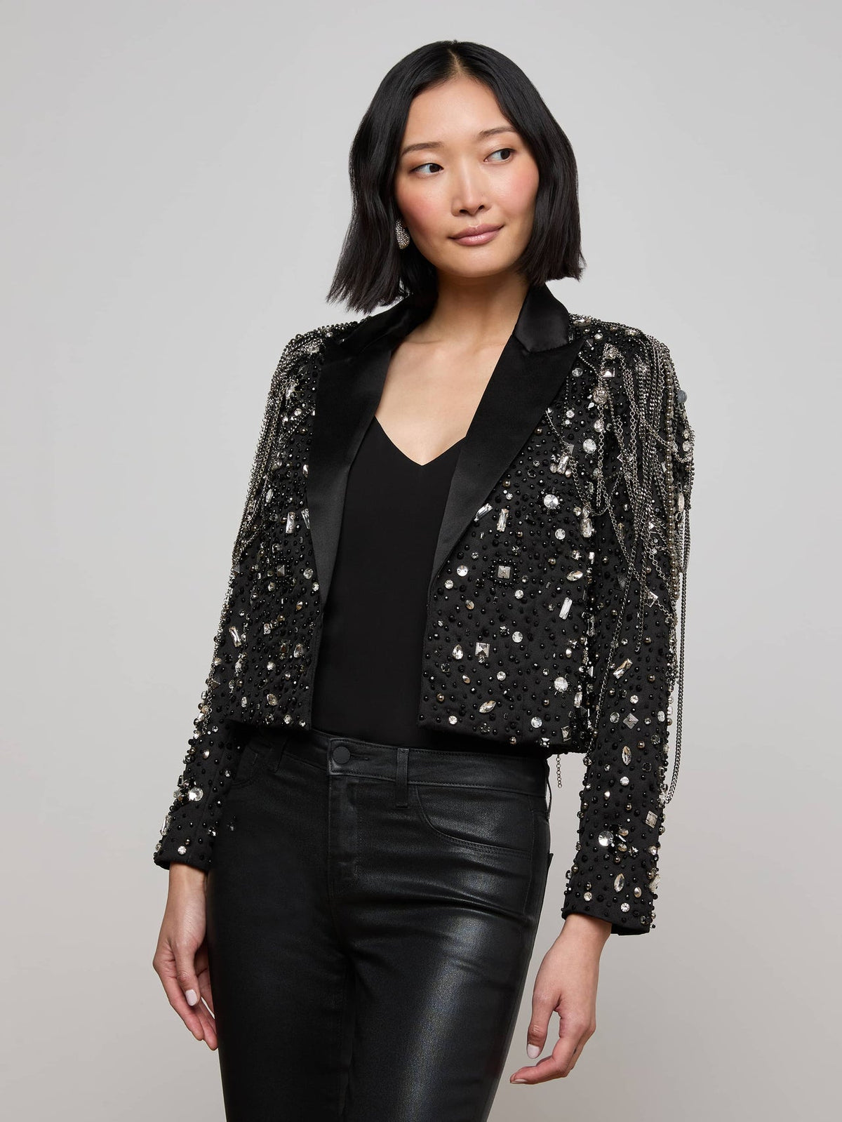 Soma Embellished Blazer in Crystal/Chain Embellishment | L'AGENCE sale