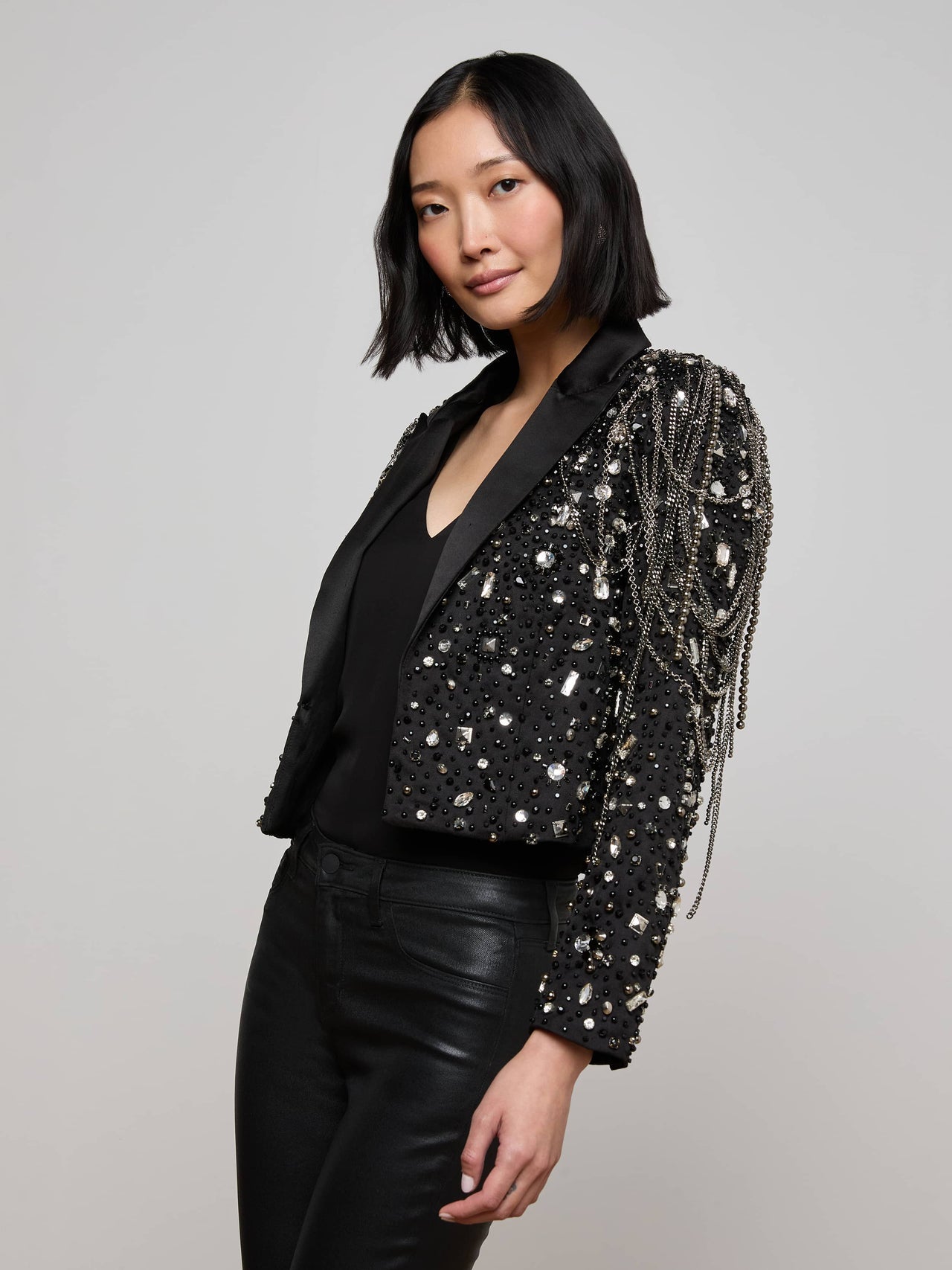 Soma Embellished Blazer in Crystal/Chain Embellishment | L'AGENCE sale