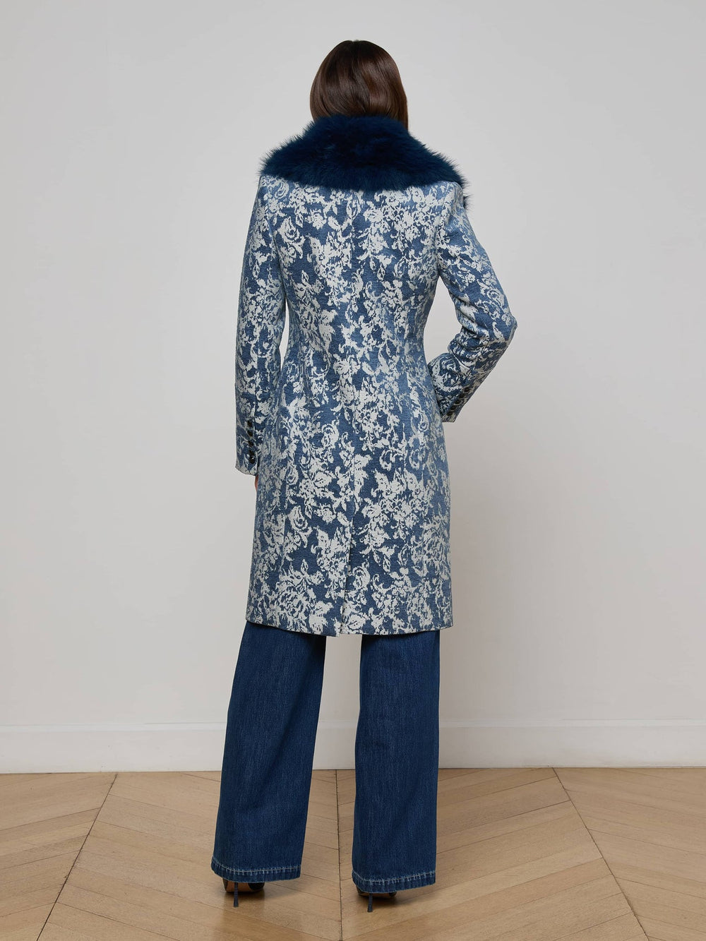 Laney Jacquard Coat in Dark Blue Stone Jacquard | L'AGENCE Women