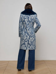 Laney Jacquard Coat in Dark Blue Stone Jacquard | L'AGENCE Women