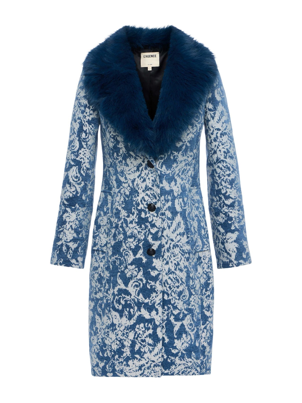 Laney Jacquard Coat in Dark Blue Stone Jacquard | L'AGENCE Women
