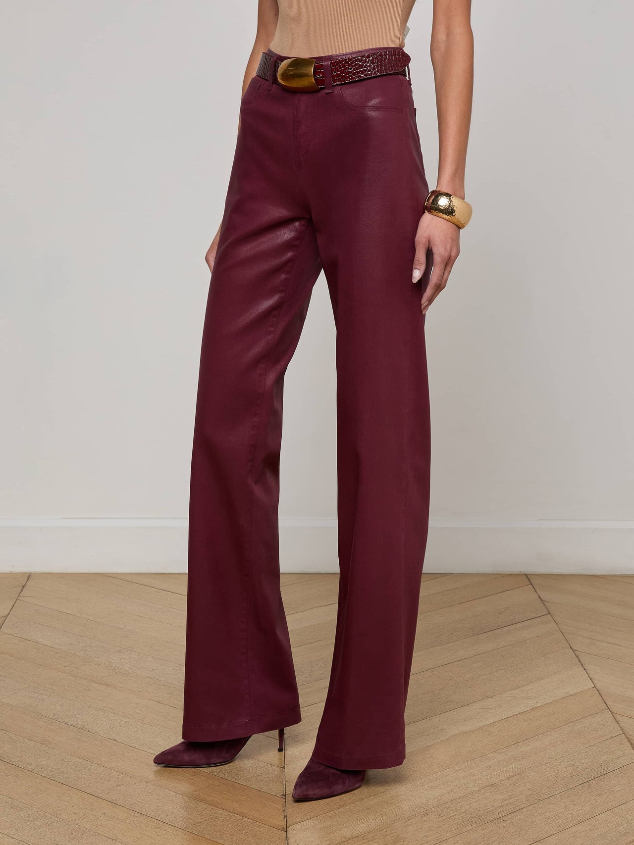 Clayton Coated Wide-Leg Jean in Dark Port Coated | L'AGENCE Women