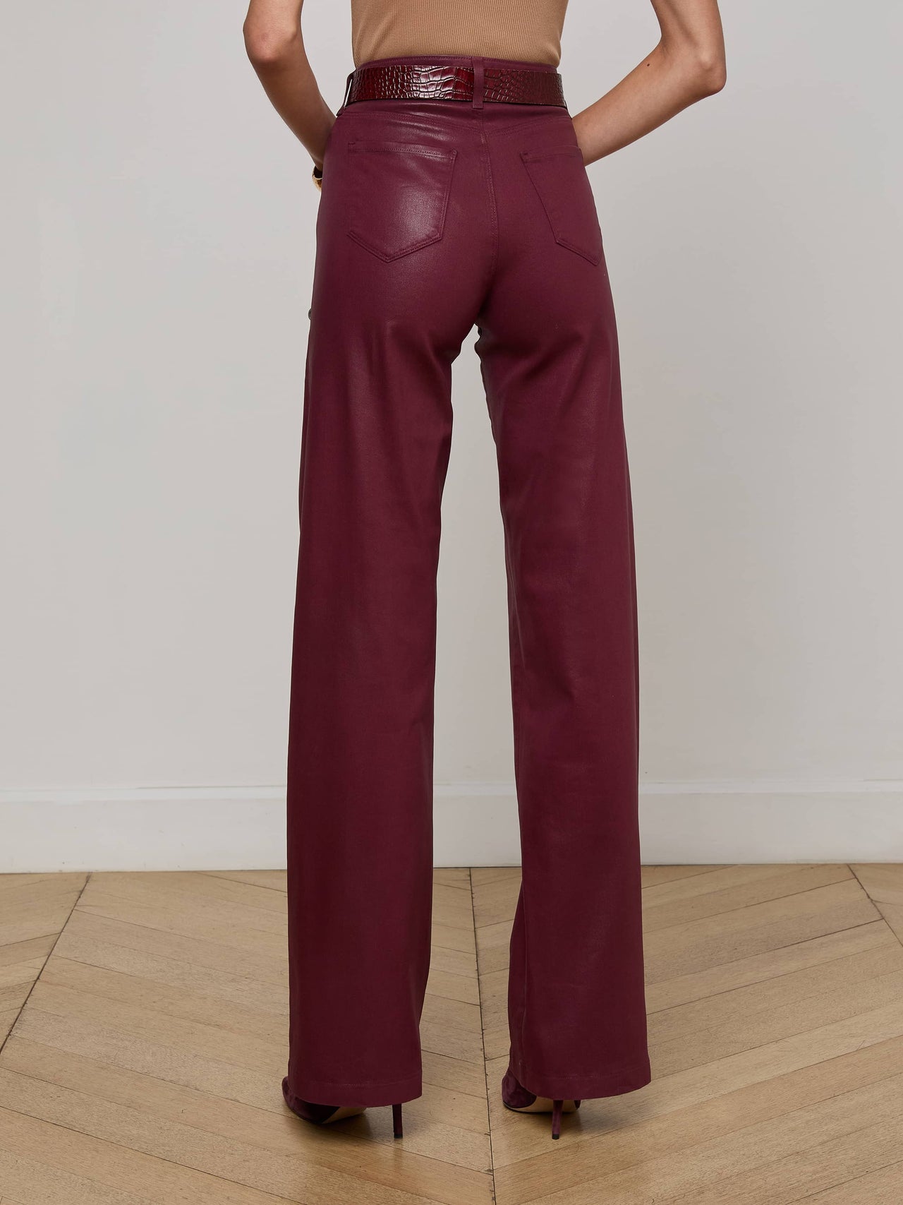 Clayton Coated Wide-Leg Jean in Dark Port Coated | L'AGENCE Women