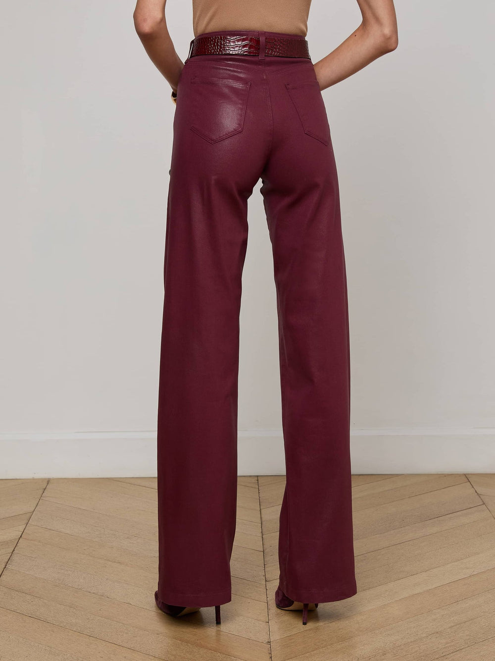 Clayton Coated Wide-Leg Jean in Dark Port Coated | L'AGENCE Women